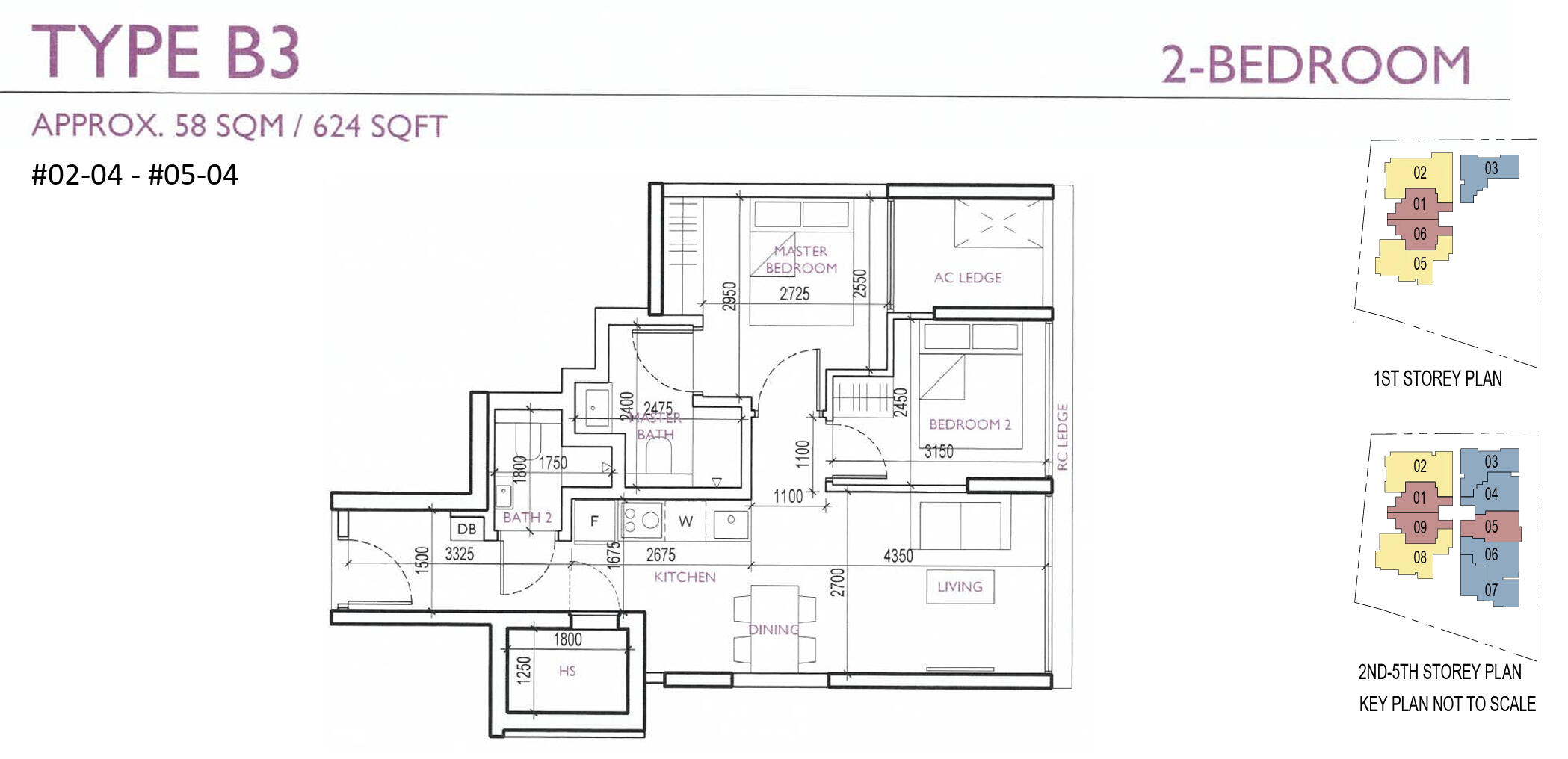 3(95 sqm) Stack 02, Type B2-P / B2 Bedroom Deluxe: 1023 sqft