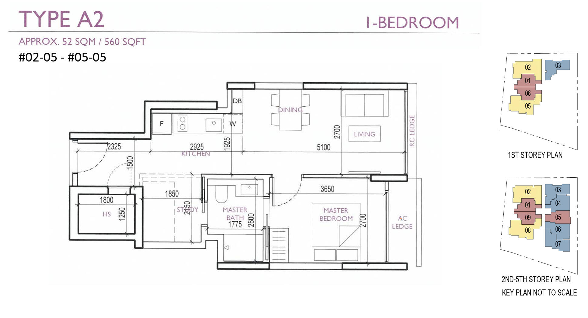 Untitl2 Bedrooms + Study: 861-893 sqft (80-83 sqm) Stack 03 &amp; 06, Type A1-P / A1ed