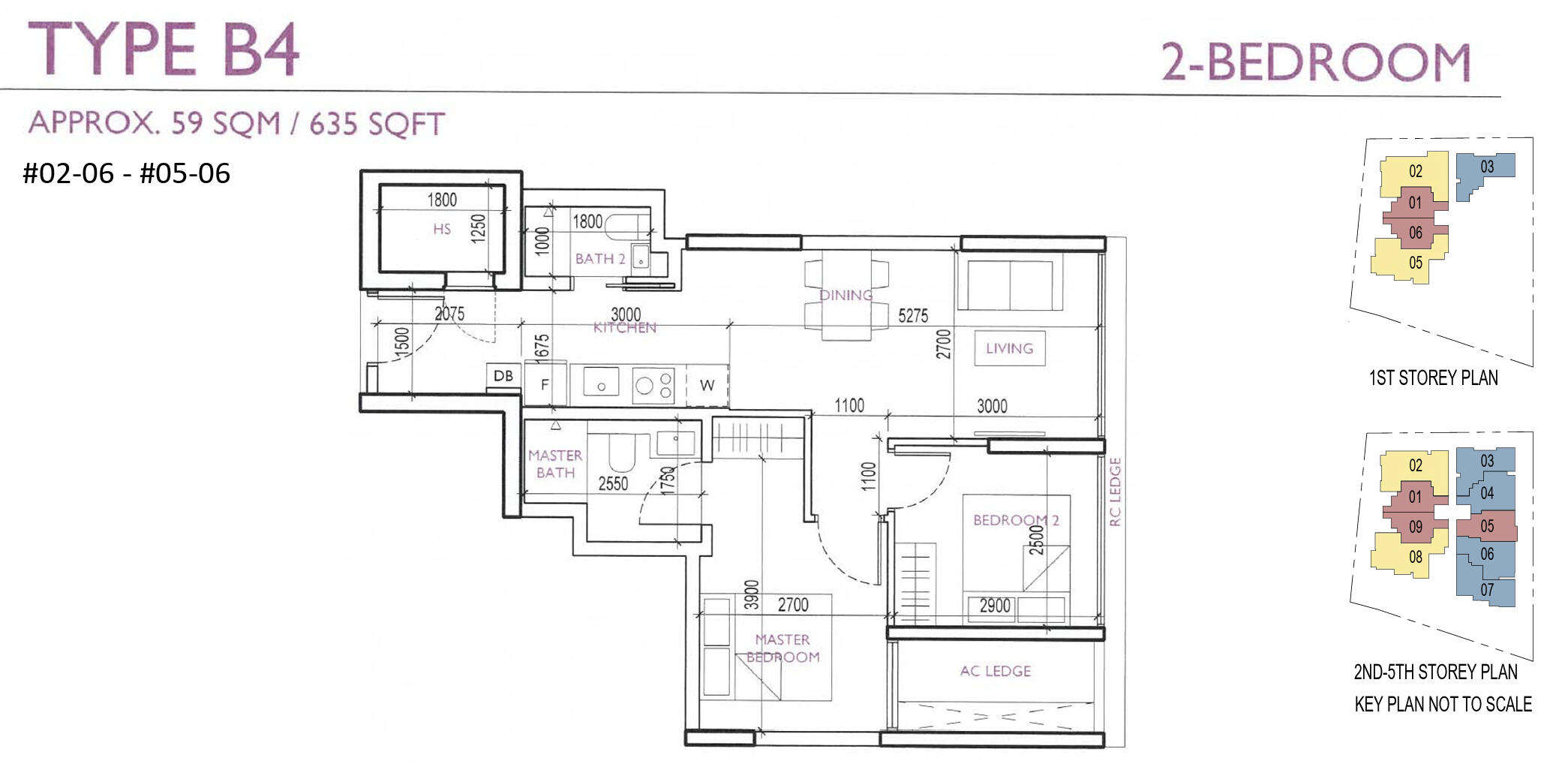 3(95 sqm) Stack 02, Type B2-P / B2 Bedroom Deluxe: 1023 sqft