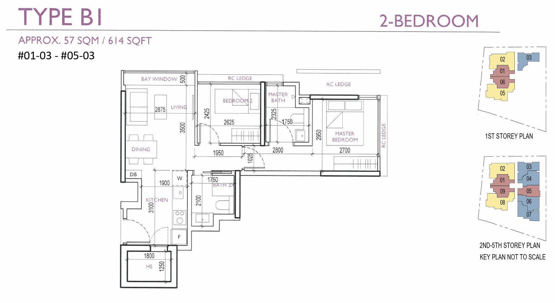 Untitled2 Bedrooms + Study: 861-893 sqft (80-83 sqm) Stack 03 &amp; 06, Type A1-P / A1