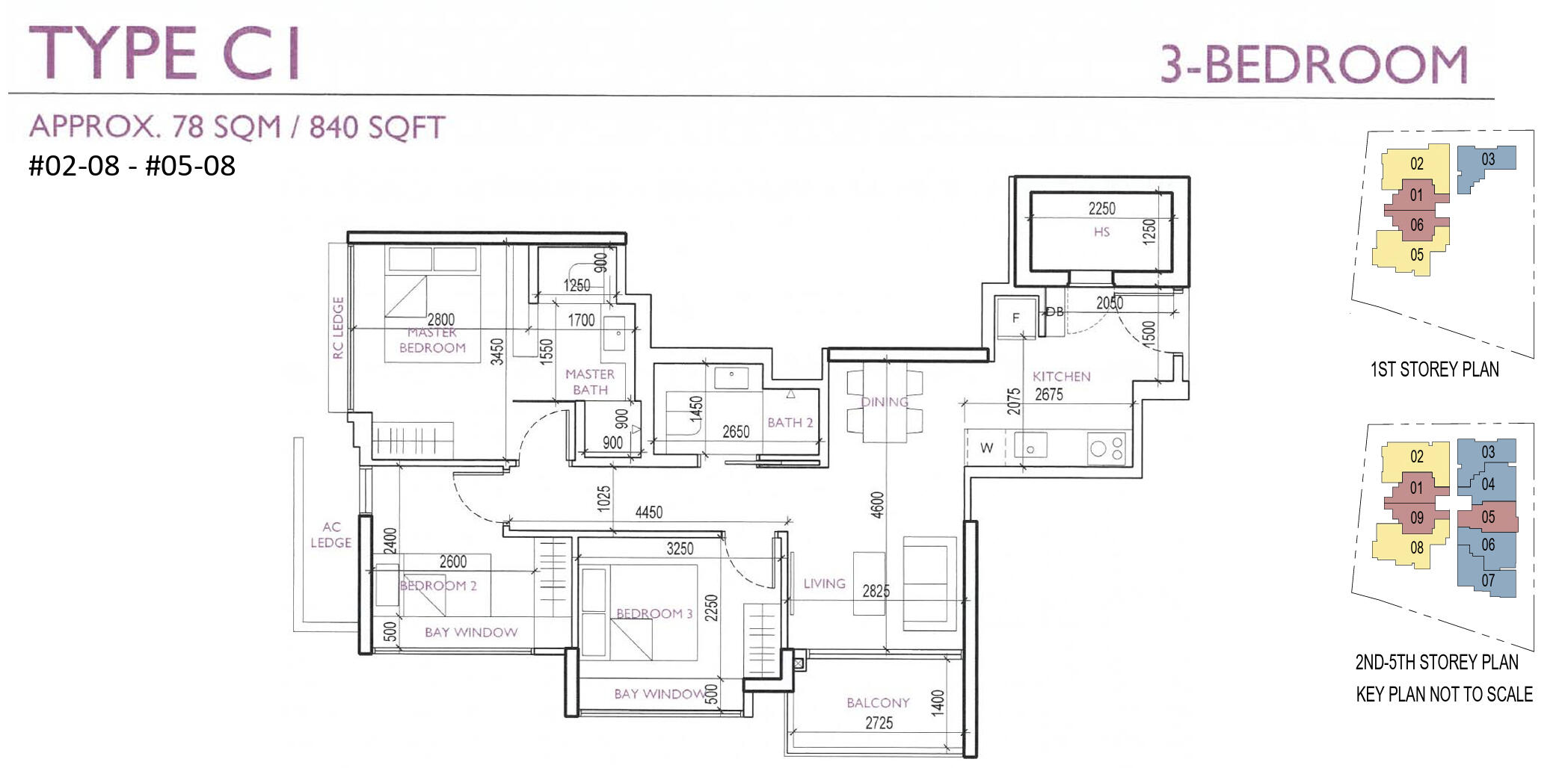 3(95 sqm) Stack 02, Type B2-P / B2 Bedroom Deluxe: 1023 sqft