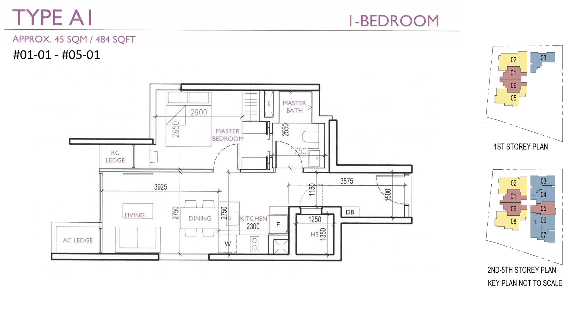 Un2 Bedrooms + Study: 861-893 sqft (80-83 sqm) Stack 03 &amp; 06, Type A1-P / A1titled